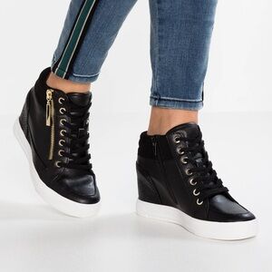 Aldo Black and White Wedge Sneakers